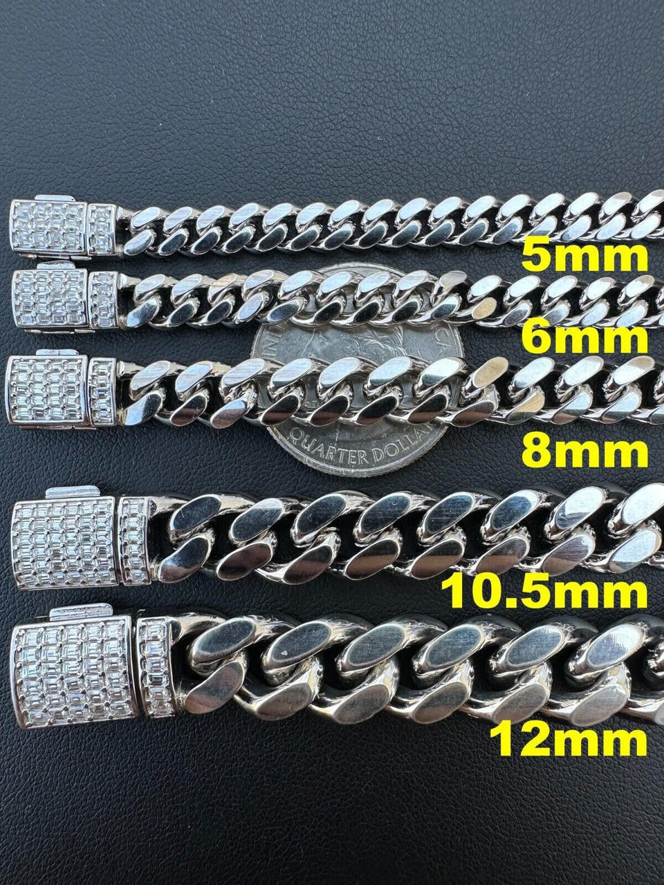 MOISSANITE Baguette Iced Clasp Miami Cuban Link Bracelet - 925 Silver - 7"-8.5" - 5mm-12mm