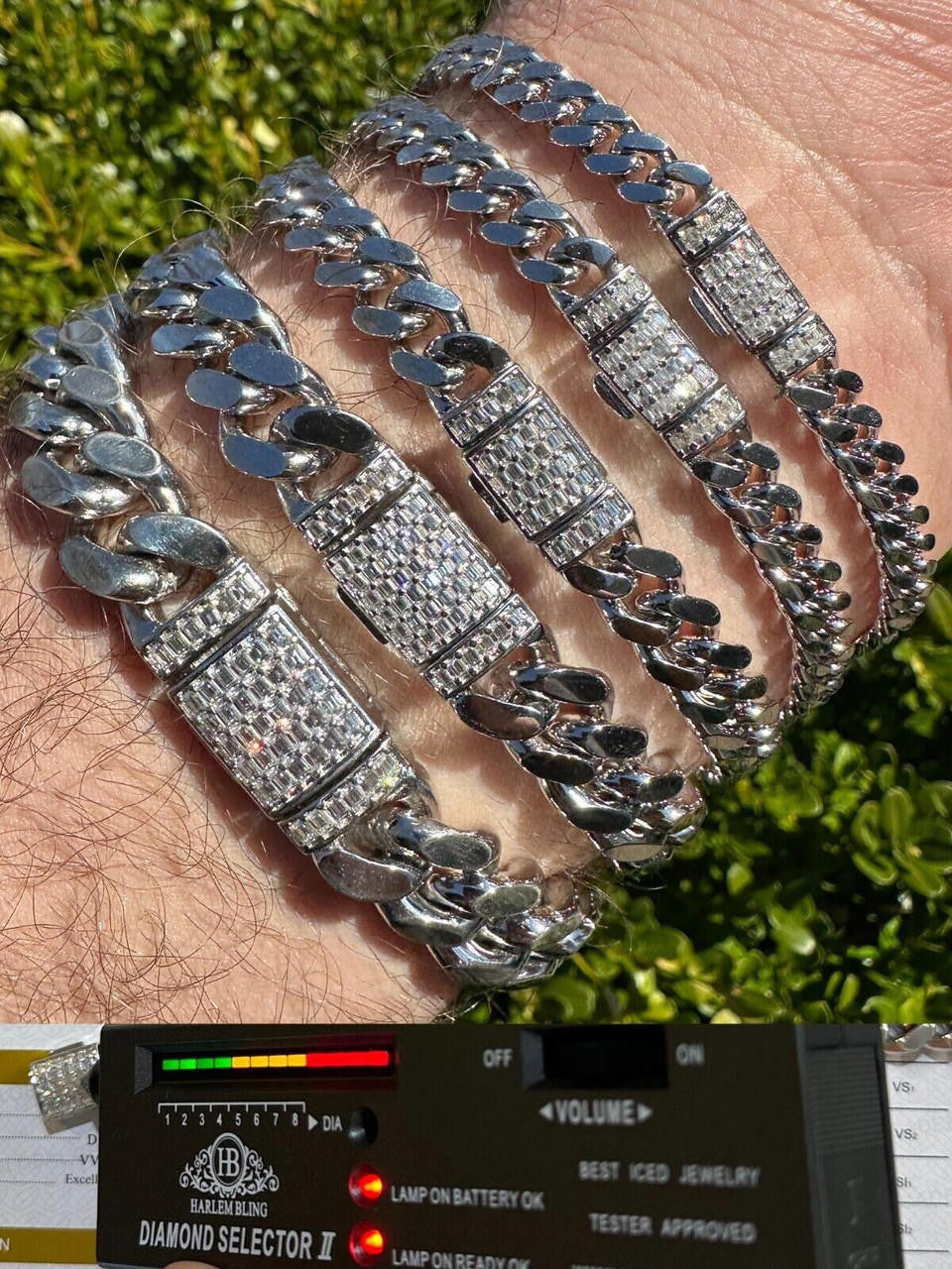 MOISSANITE Baguette Iced Clasp Miami Cuban Link Bracelet - 925 Silver - 7"-8.5" - 5mm-12mm