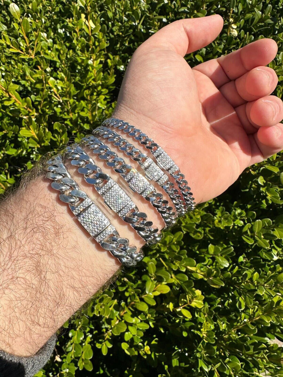 MOISSANITE Baguette Iced Clasp Miami Cuban Link Bracelet - 925 Silver - 7"-8.5" - 5mm-12mm