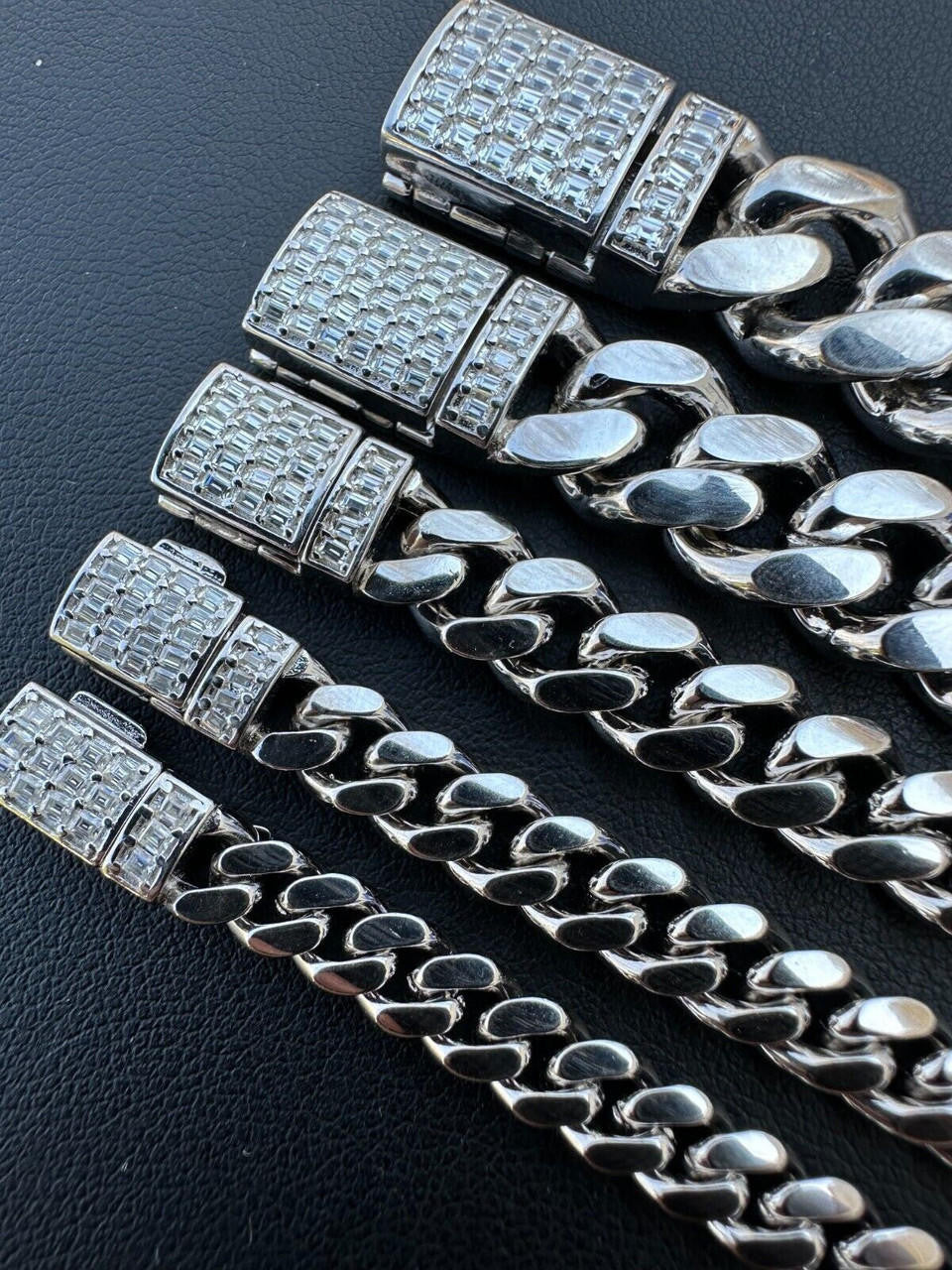 MOISSANITE Baguette Iced Clasp Miami Cuban Link Bracelet - 925 Silver - 7"-8.5" - 5mm-12mm