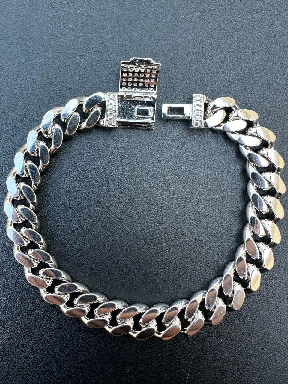 MOISSANITE Baguette Iced Clasp Miami Cuban Link Bracelet - 925 Silver - 7"-8.5" - 5mm-12mm