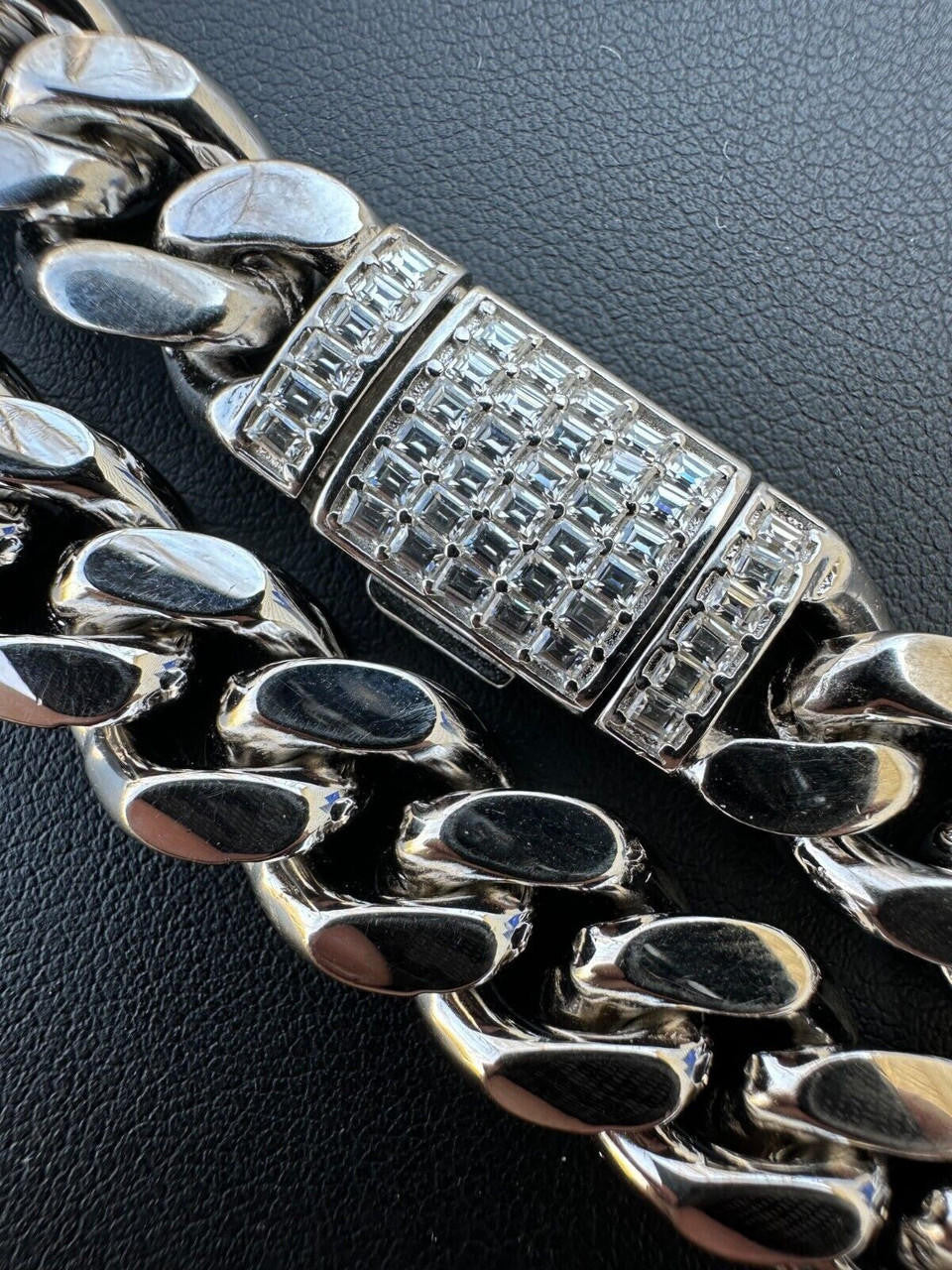 MOISSANITE Baguette Iced Clasp Miami Cuban Link Bracelet - 925 Silver - 7"-8.5" - 5mm-12mm