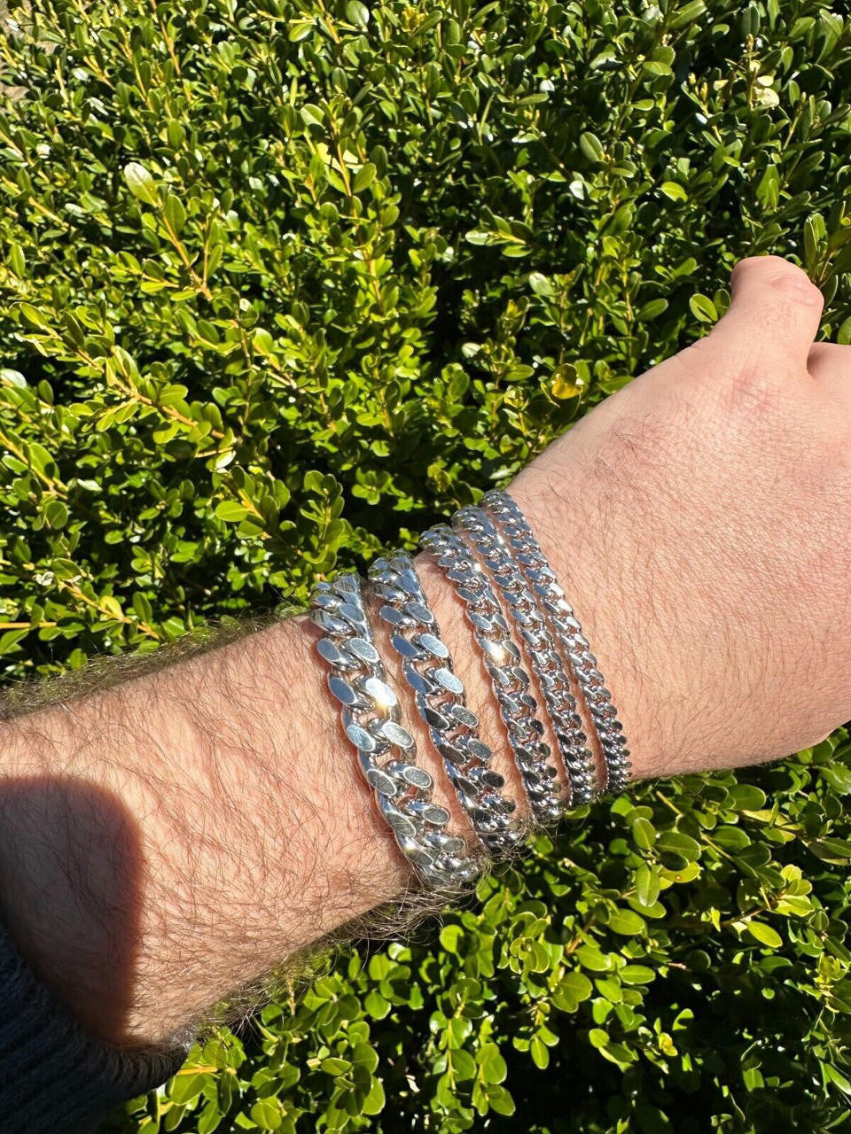 MOISSANITE Baguette Iced Clasp Miami Cuban Link Bracelet - 925 Silver - 7"-8.5" - 5mm-12mm