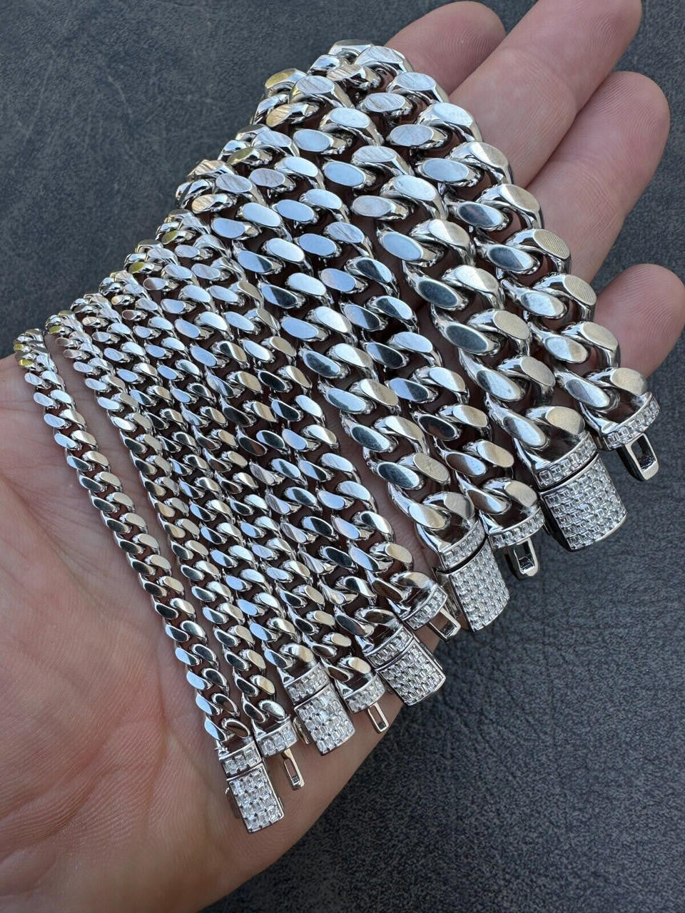 MOISSANITE Baguette Iced Clasp Miami Cuban Link Bracelet - 925 Silver - 7"-8.5" - 5mm-12mm