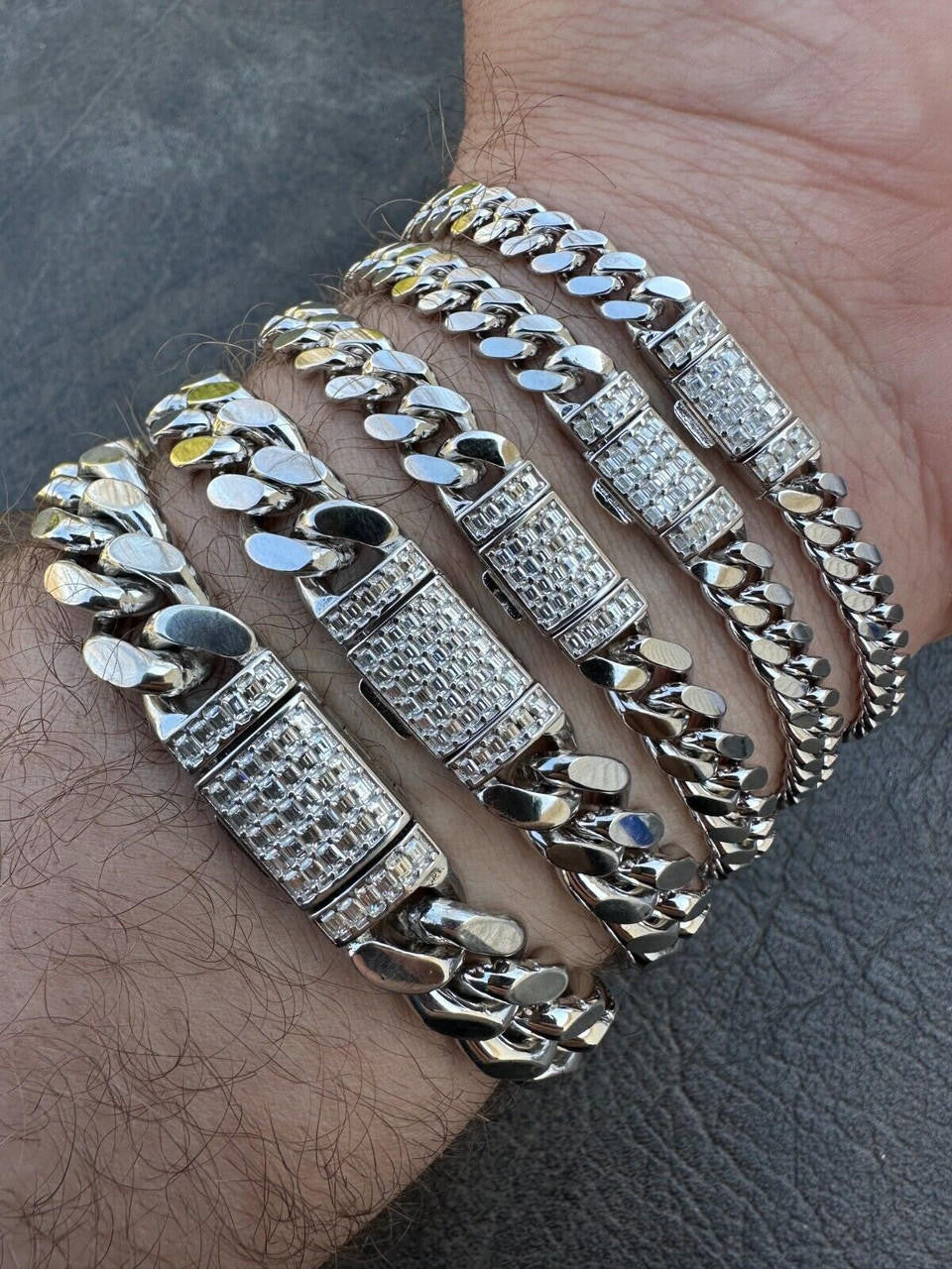 MOISSANITE Baguette Iced Clasp Miami Cuban Link Bracelet - 925 Silver - 7"-8.5" - 5mm-12mm