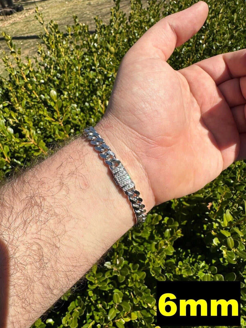 MOISSANITE Baguette Iced Clasp Miami Cuban Link Bracelet - 925 Silver - 7"-8.5" - 5mm-12mm