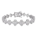 MOISSANITE Graduated Baguette Clover Bracelet Iced Out - 925 Silver - 12mm - 6"-8.5"