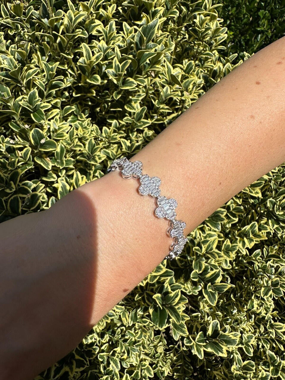 MOISSANITE Graduated Baguette Clover Bracelet Iced Out - 925 Silver - 12mm - 6"-8.5"