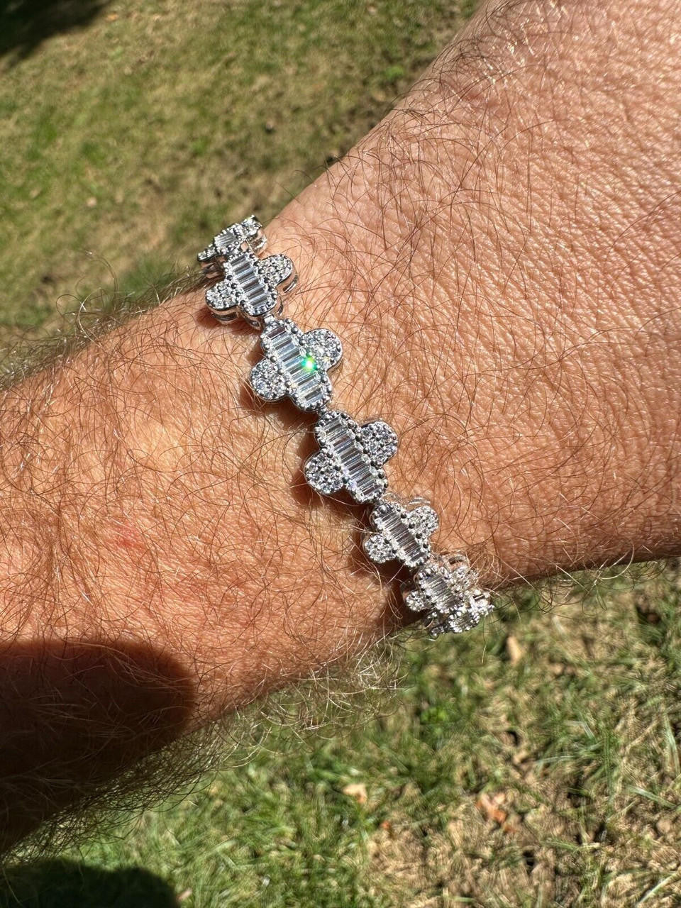 MOISSANITE Graduated Baguette Clover Bracelet Iced Out - 925 Silver - 12mm - 6"-8.5"