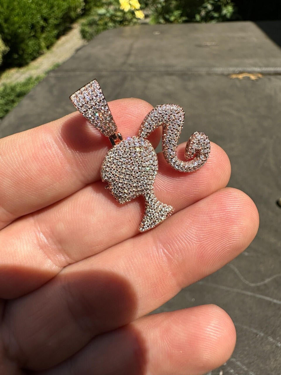 MOISSANITE Barbie Doll Iced Out Pendant - 14k Yellow/Rose Gold Vermeil or 925 Silver - Small 1.25"