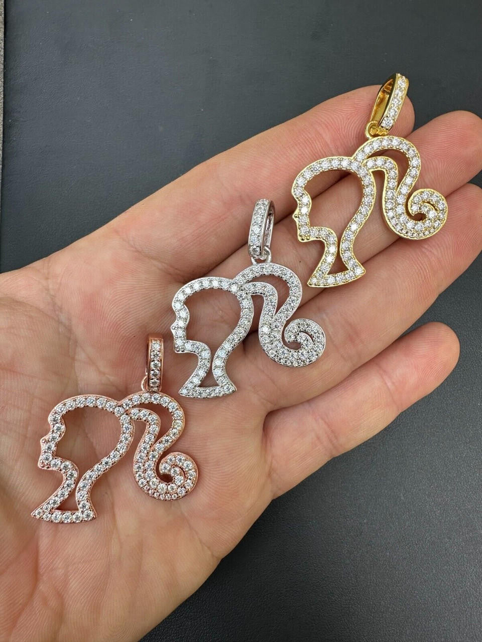 MOISSANITE Barbie Doll Pendant - 14k Yellow/Rose Gold Vermeil Or 925 Silver - Medium 1.75"