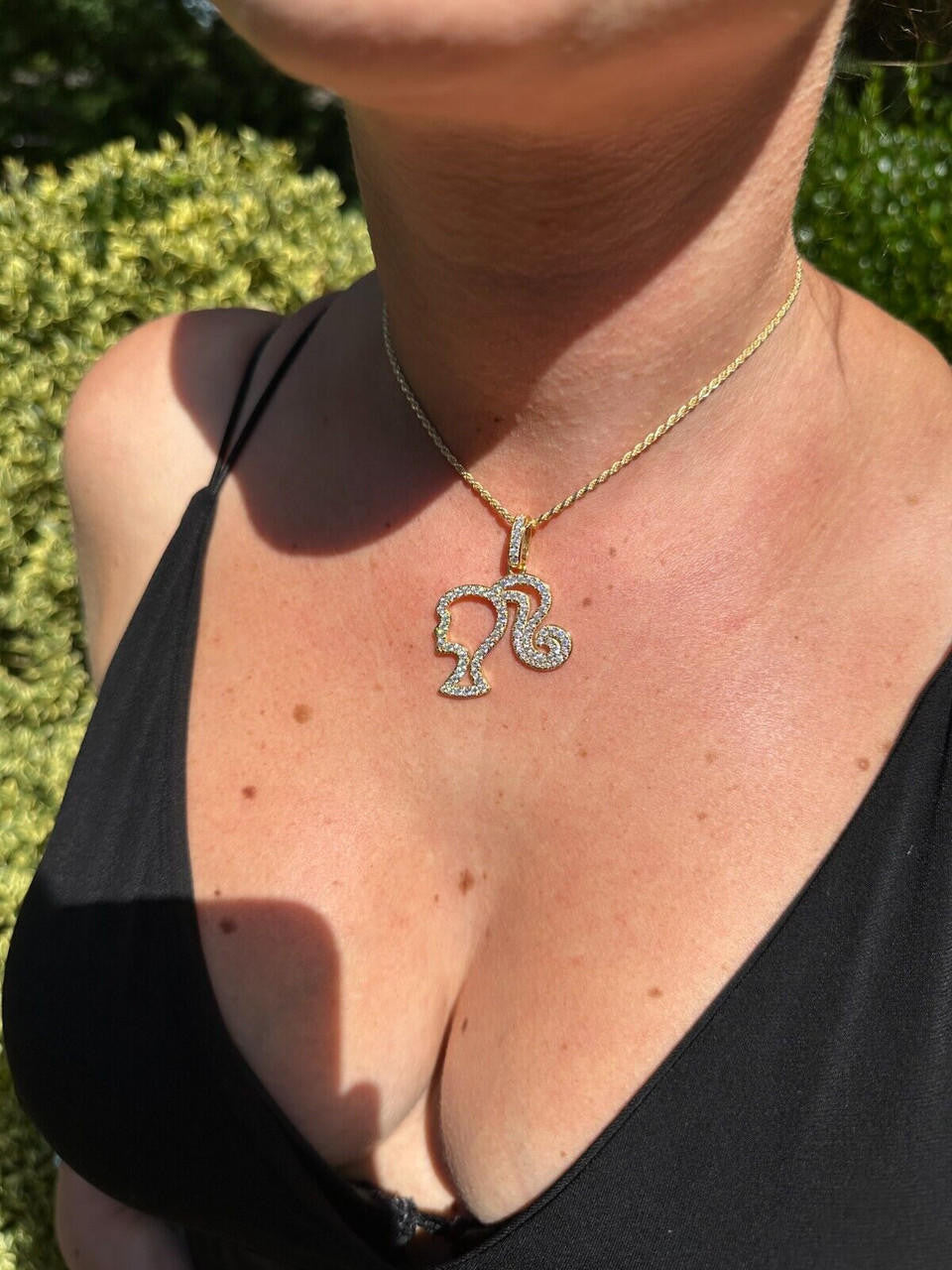 MOISSANITE Barbie Doll Pendant - 14k Yellow/Rose Gold Vermeil Or 925 Silver - Medium 1.75"