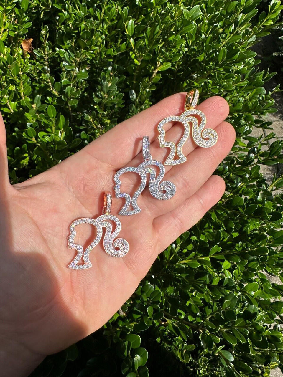 MOISSANITE Barbie Doll Pendant - 14k Yellow/Rose Gold Vermeil Or 925 Silver - Medium 1.75"