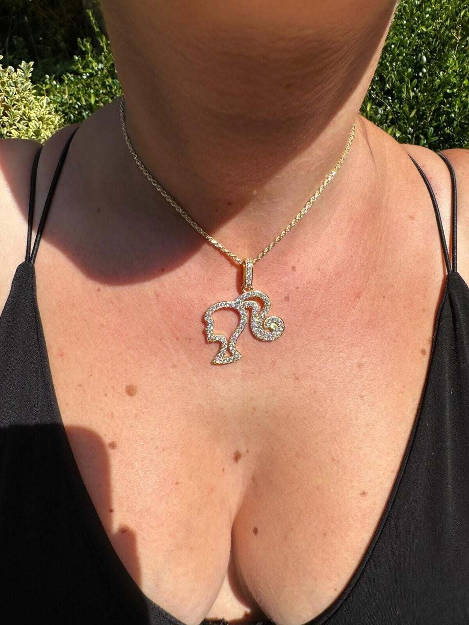 MOISSANITE Barbie Doll Pendant - 14k Yellow/Rose Gold Vermeil Or 925 Silver - Medium 1.75"
