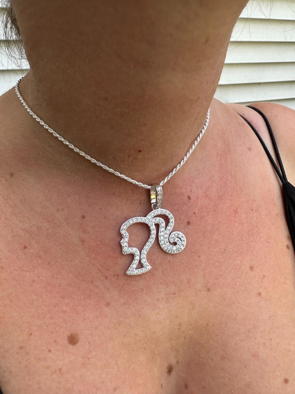 MOISSANITE Barbie Doll Pendant - 14k Yellow/Rose Gold Vermeil Or 925 Silver - Medium 1.75"