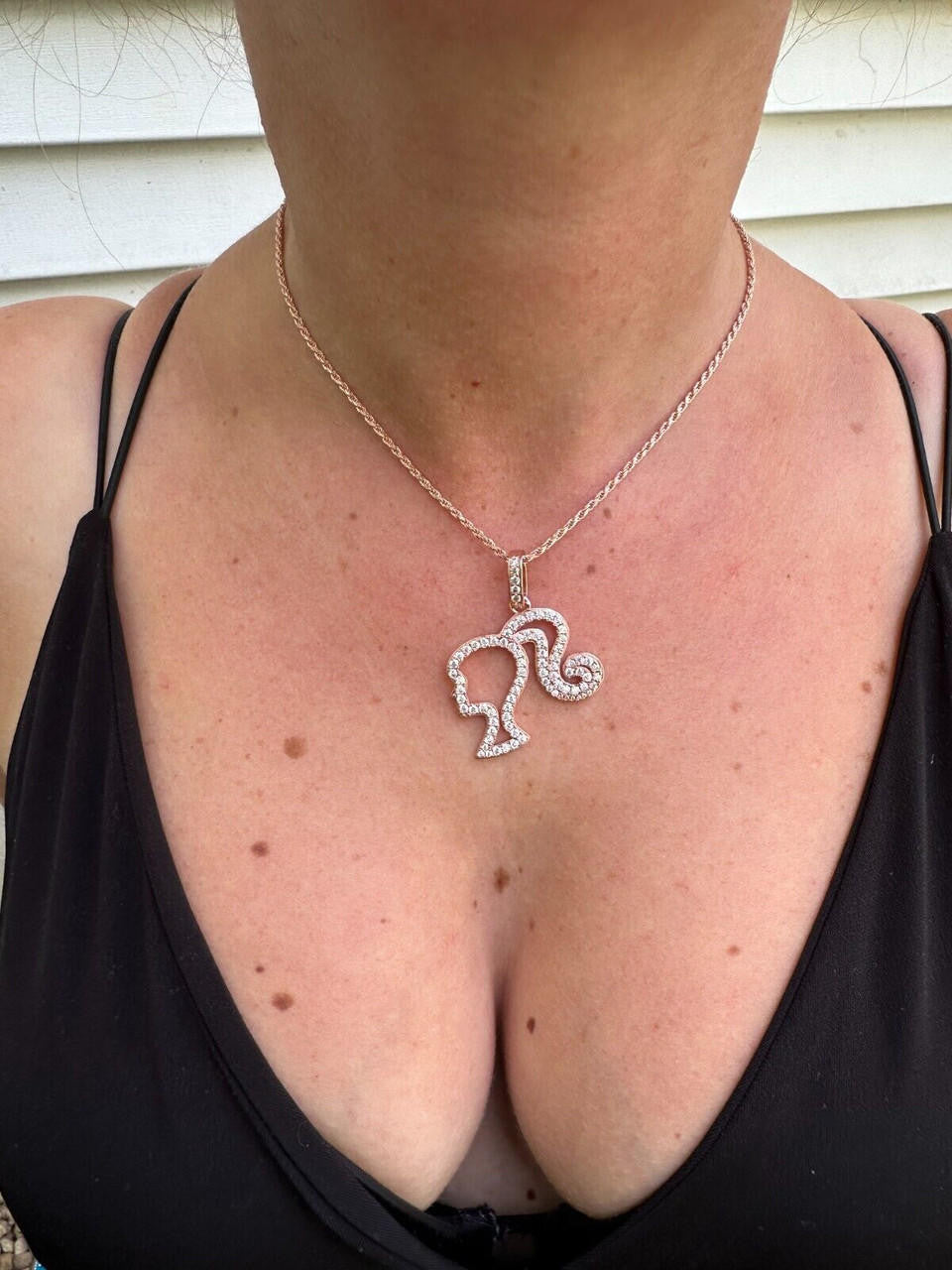 MOISSANITE Barbie Doll Pendant - 14k Yellow/Rose Gold Vermeil Or 925 Silver - Medium 1.75"