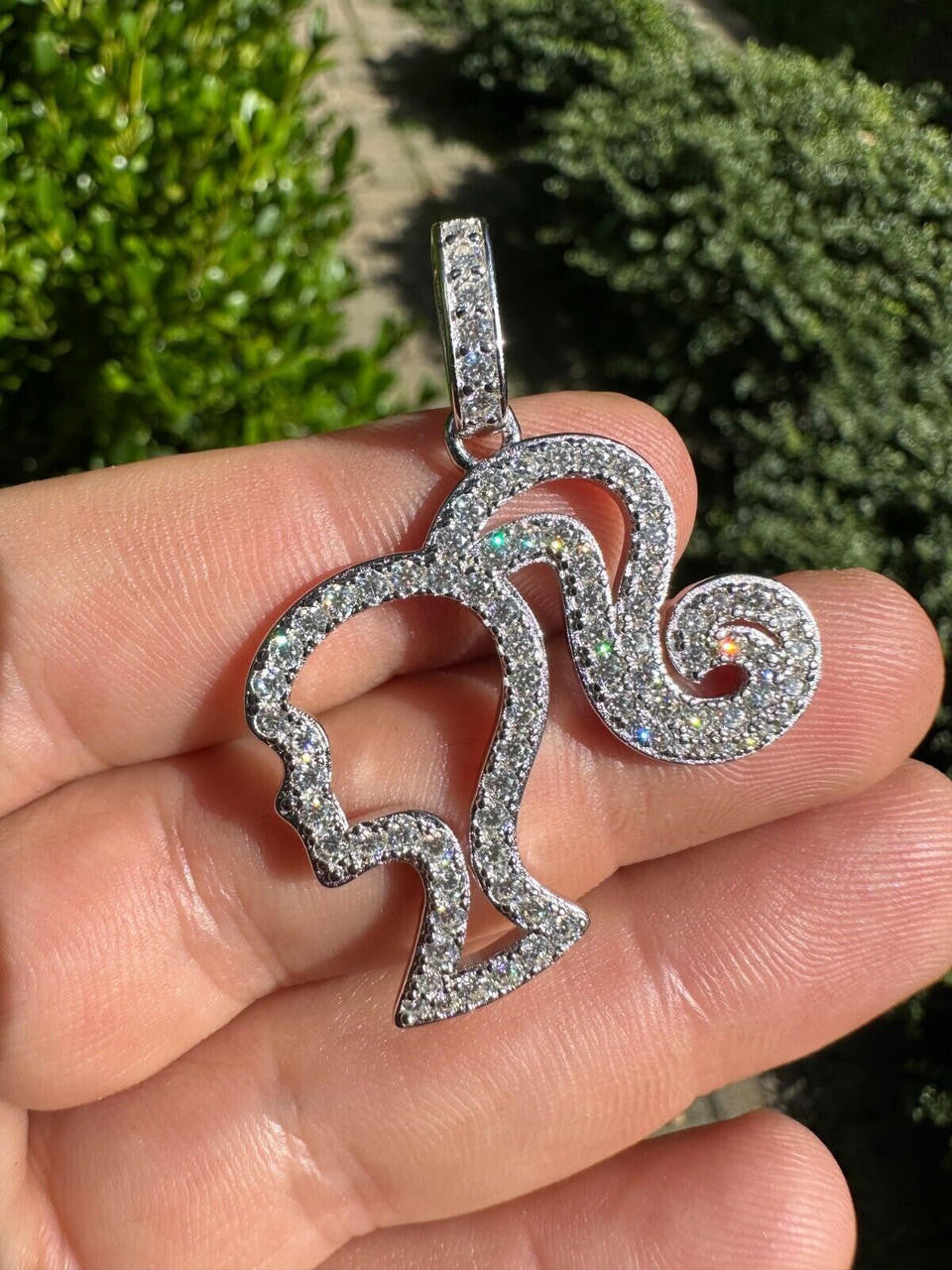 MOISSANITE Barbie Doll Pendant - 14k Yellow/Rose Gold Vermeil Or 925 Silver - Medium 1.75"
