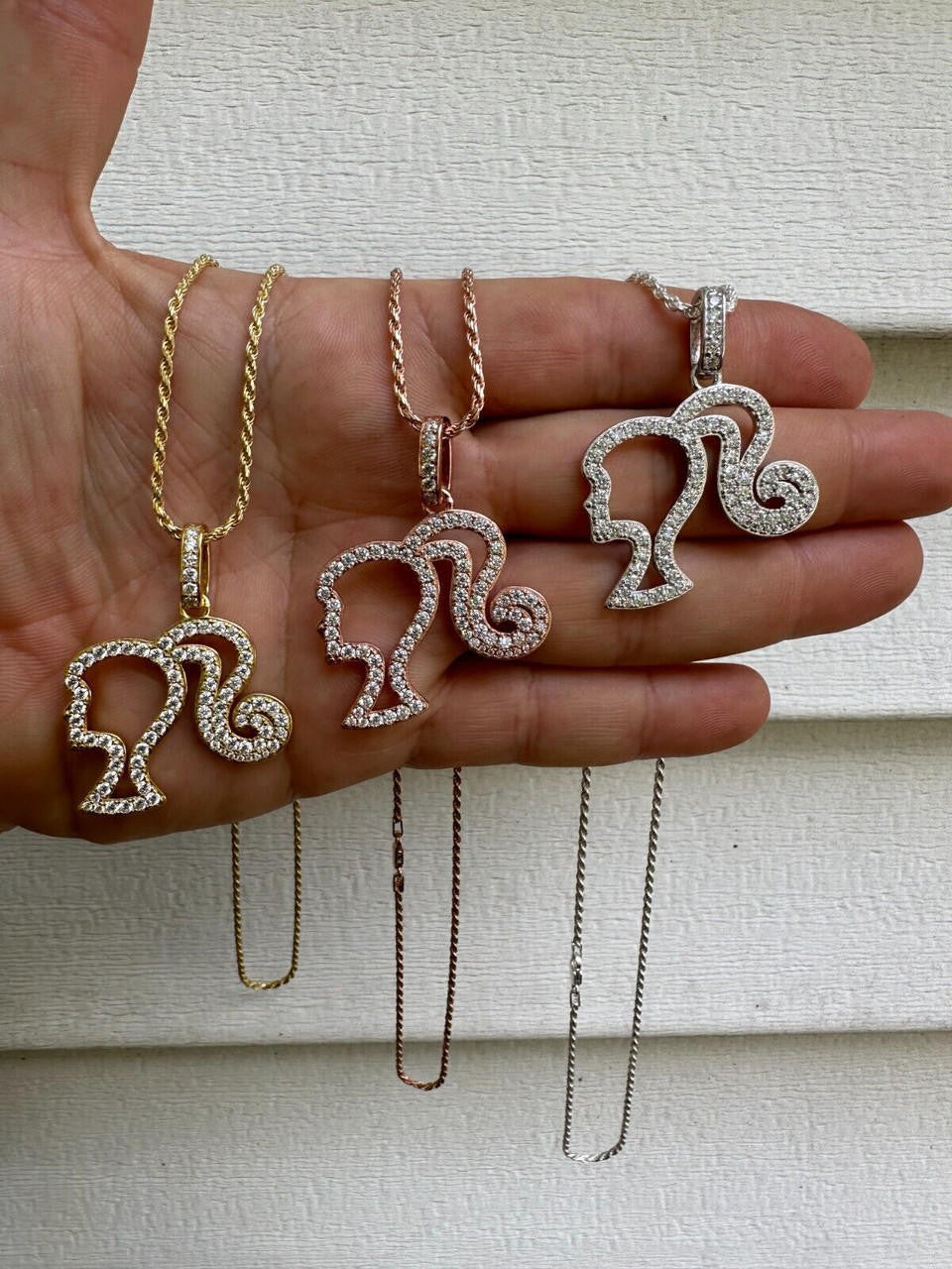 MOISSANITE Barbie Doll Pendant - 14k Yellow/Rose Gold Vermeil Or 925 Silver - Medium 1.75"