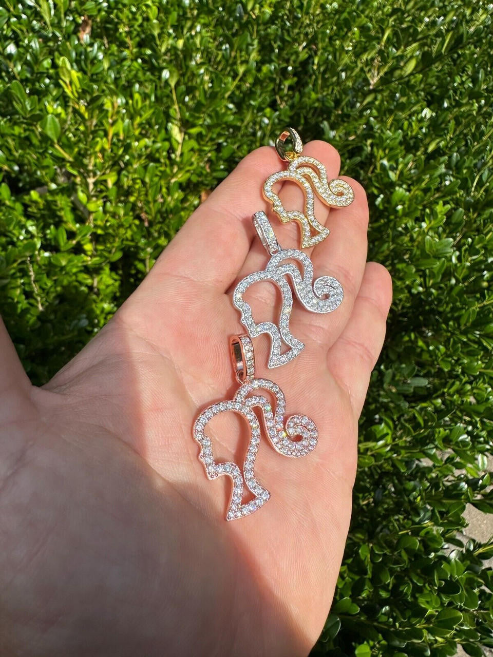 MOISSANITE Barbie Doll Pendant - 14k Yellow/Rose Gold Vermeil Or 925 Silver - Medium 1.75"