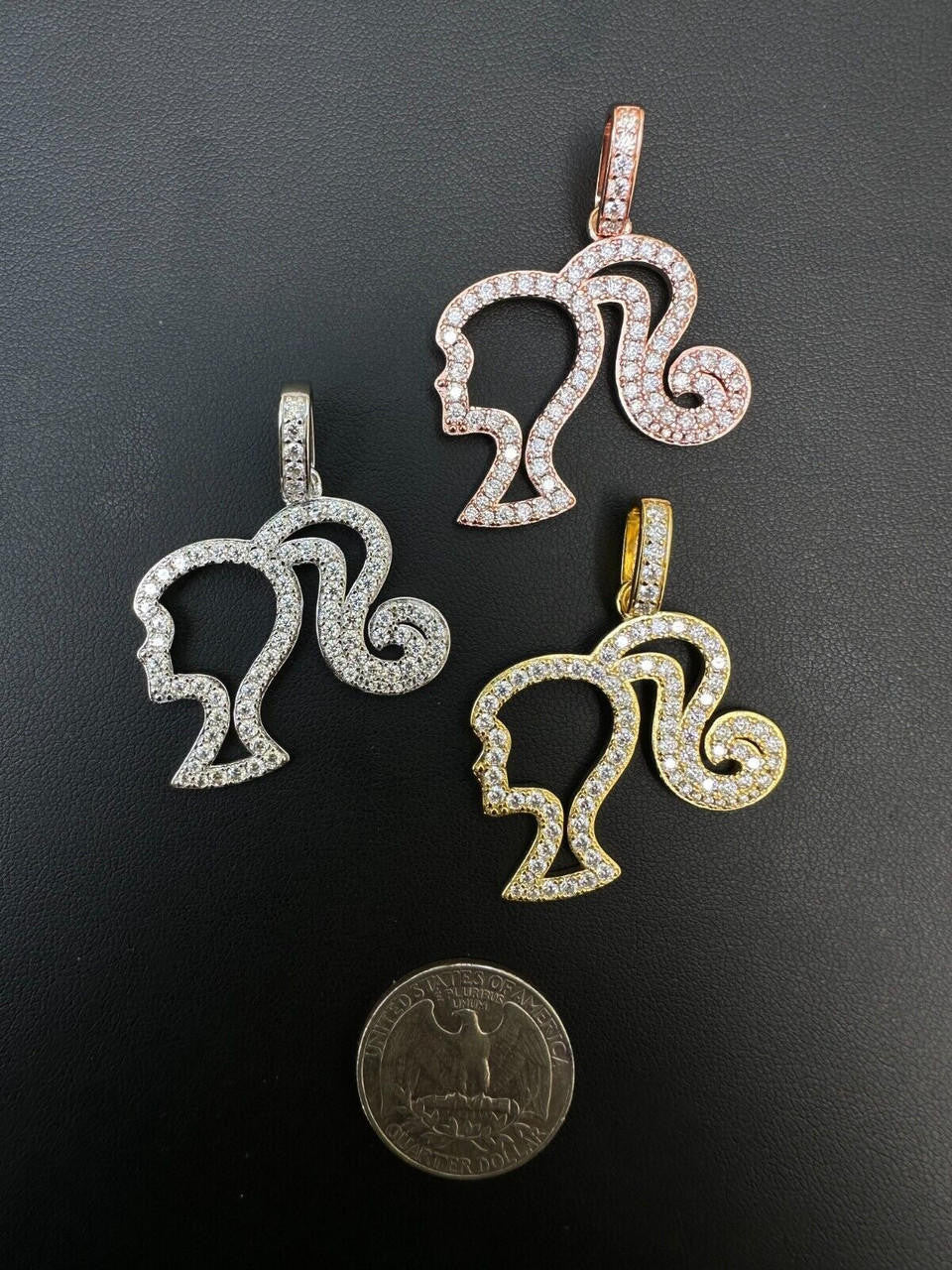 MOISSANITE Barbie Doll Pendant - 14k Yellow/Rose Gold Vermeil Or 925 Silver - Medium 1.75"