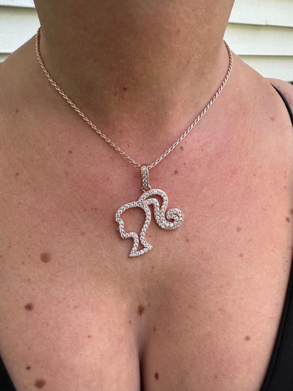 MOISSANITE Barbie Doll Pendant - 14k Yellow/Rose Gold Vermeil Or 925 Silver - Medium 1.75"