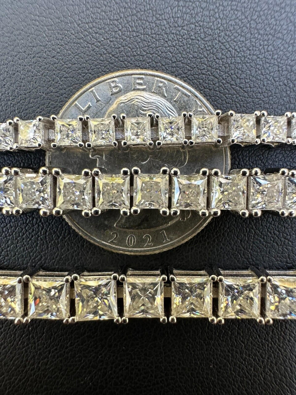 REAL MOISSANITE Iced Square Princess Cut Tennis Bracelet 925 Silver 3-5mm 6-8.5"