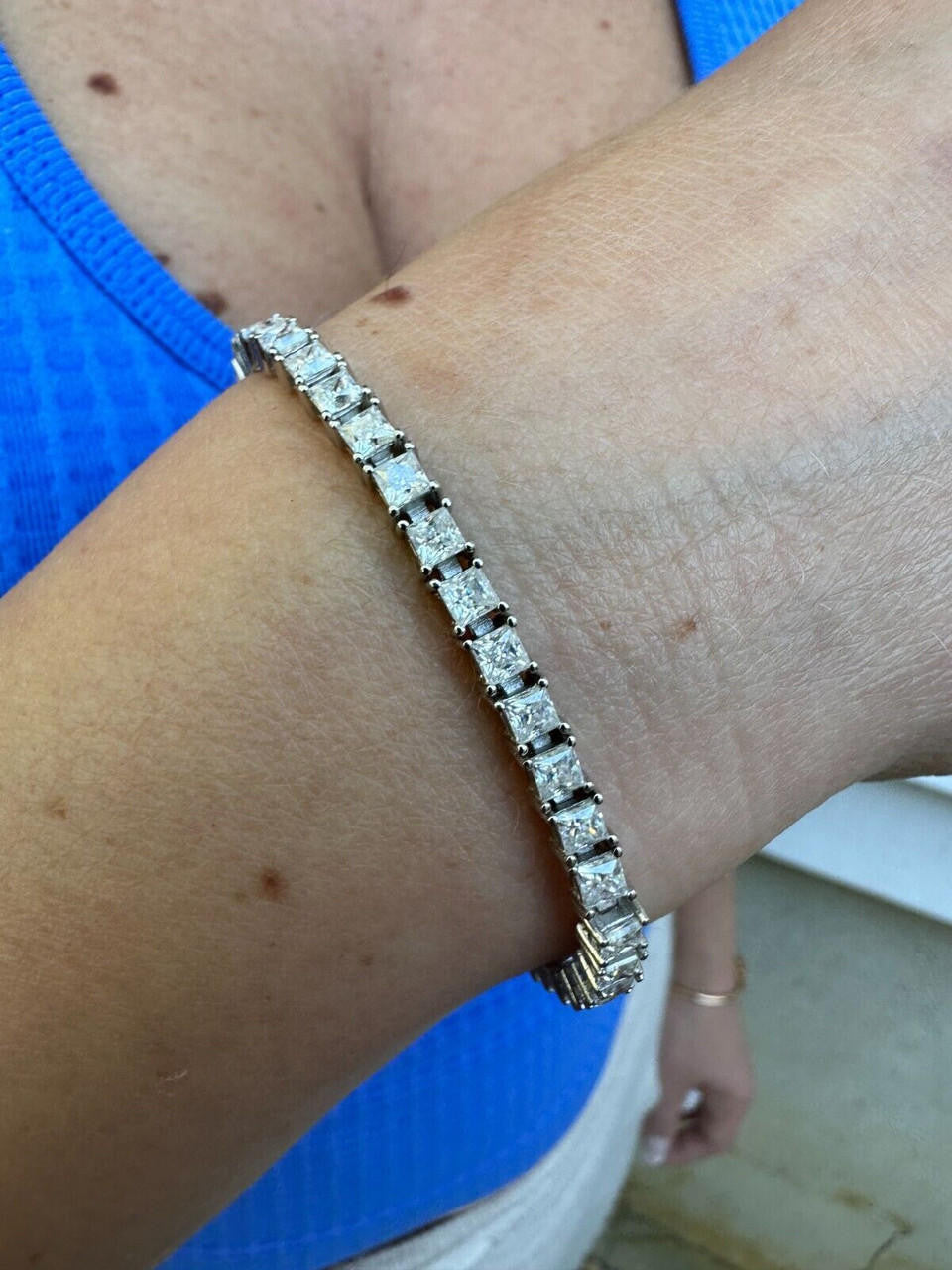REAL MOISSANITE Iced Square Princess Cut Tennis Bracelet 925 Silver 3-5mm 6-8.5"