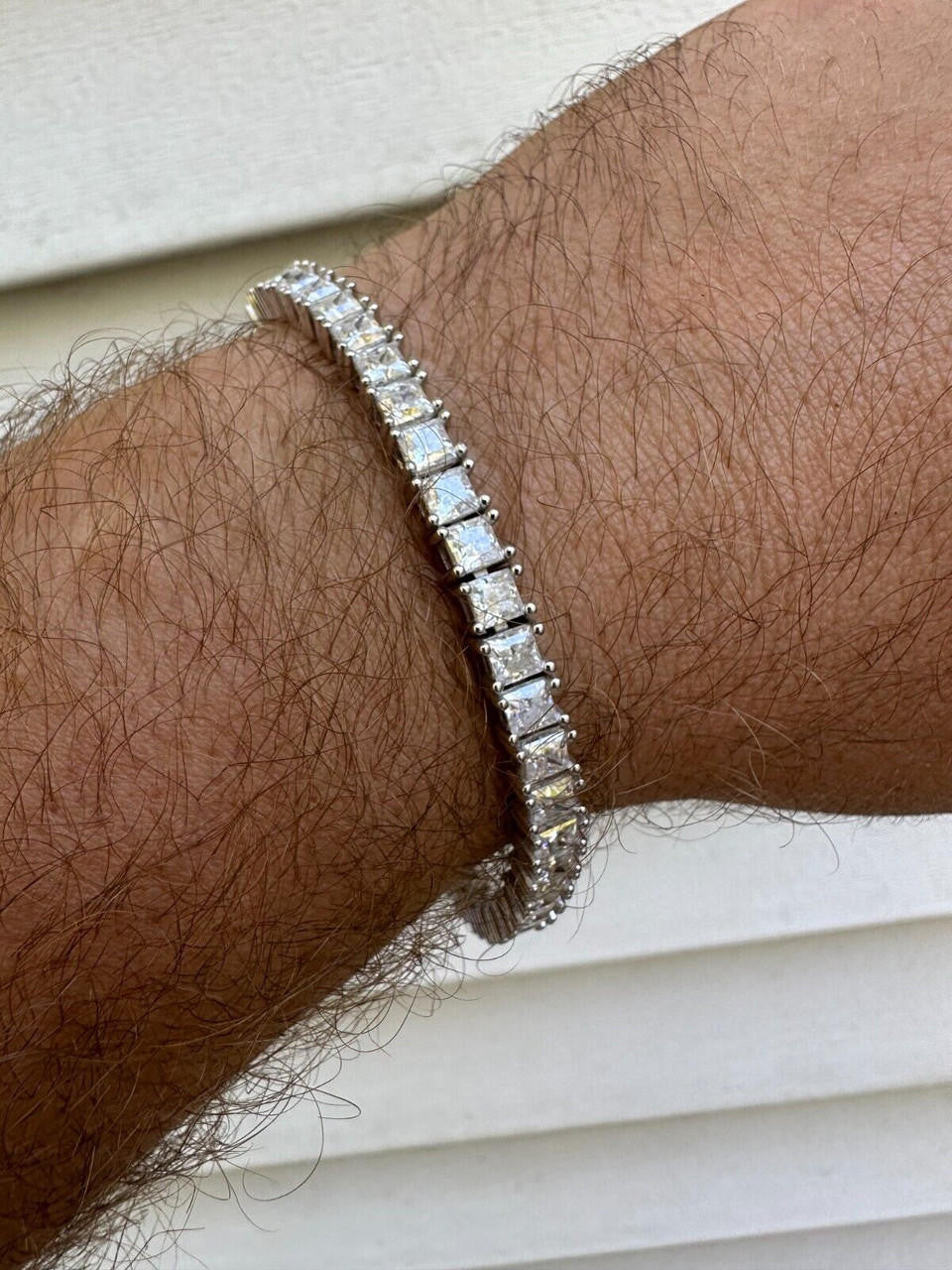 REAL MOISSANITE Iced Square Princess Cut Tennis Bracelet 925 Silver 3-5mm 6-8.5"