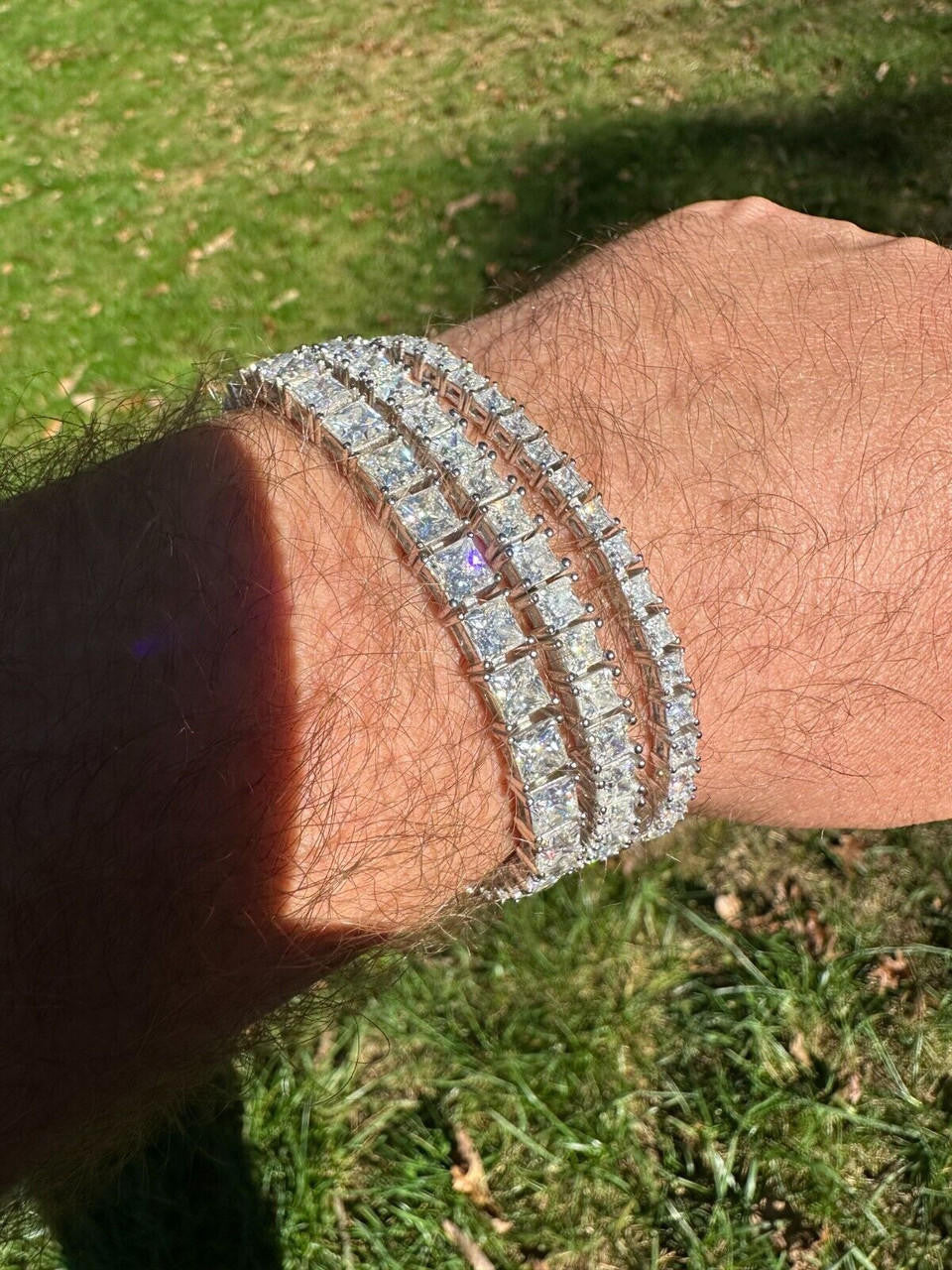 REAL MOISSANITE Iced Square Princess Cut Tennis Bracelet 925 Silver 3-5mm 6-8.5"