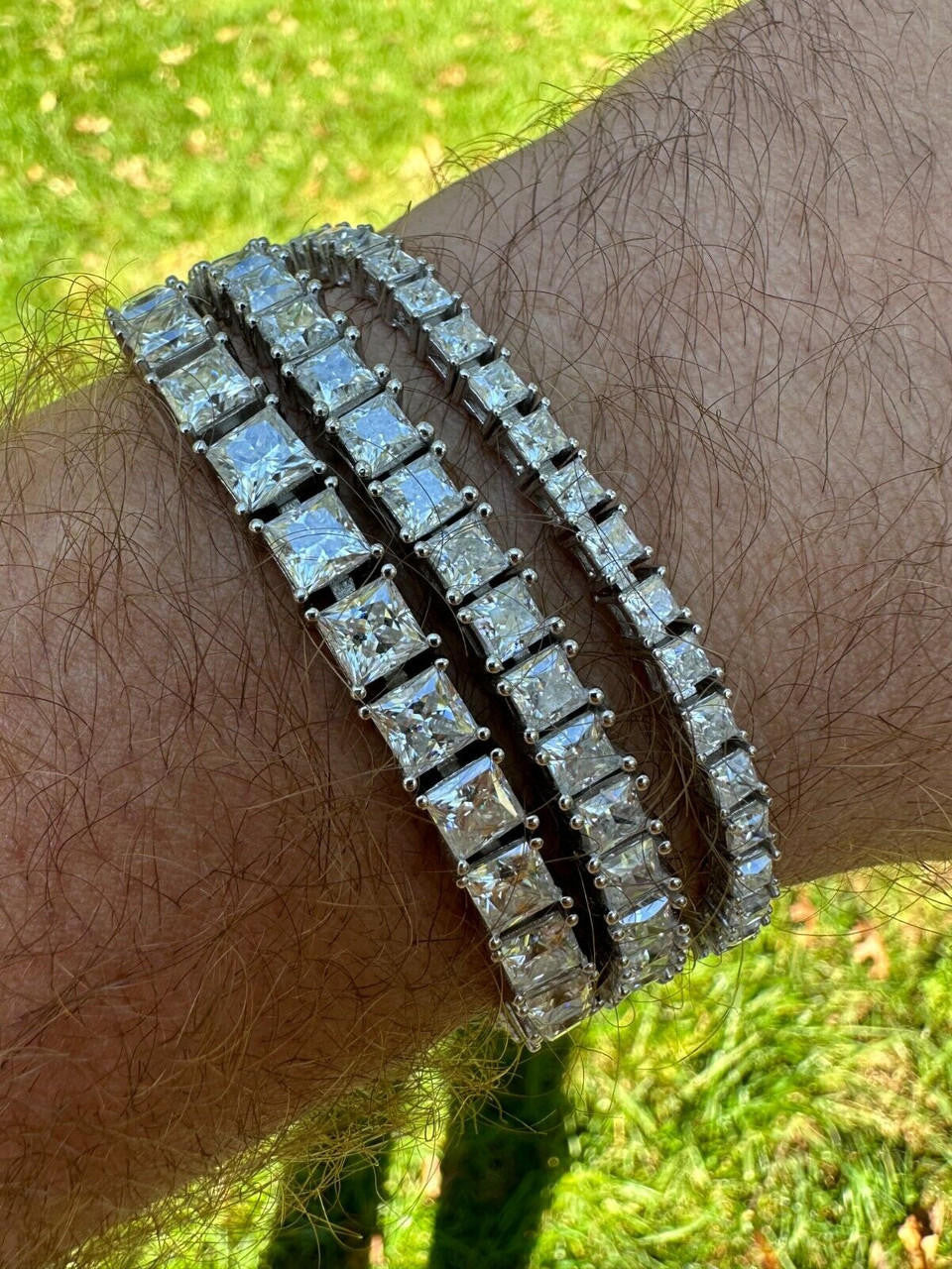 REAL MOISSANITE Iced Square Princess Cut Tennis Bracelet 925 Silver 3-5mm 6-8.5"
