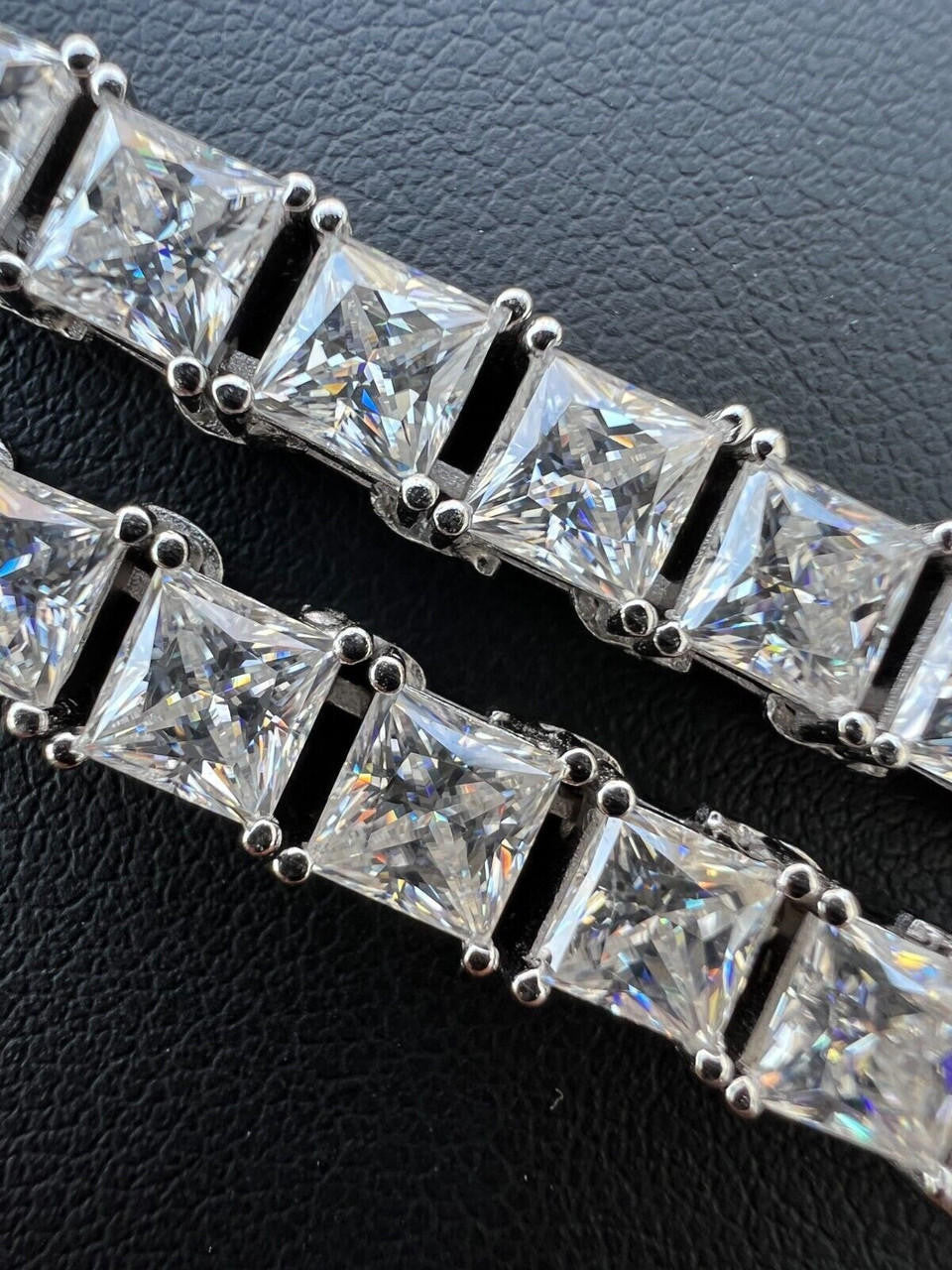 REAL MOISSANITE Iced Square Princess Cut Tennis Bracelet 925 Silver 3-5mm 6-8.5"