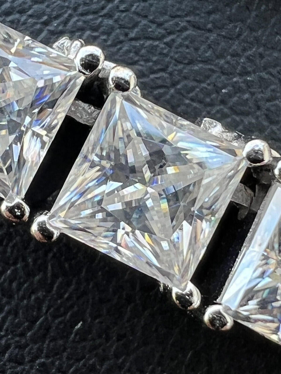 REAL MOISSANITE Iced Square Princess Cut Tennis Bracelet 925 Silver 3-5mm 6-8.5"