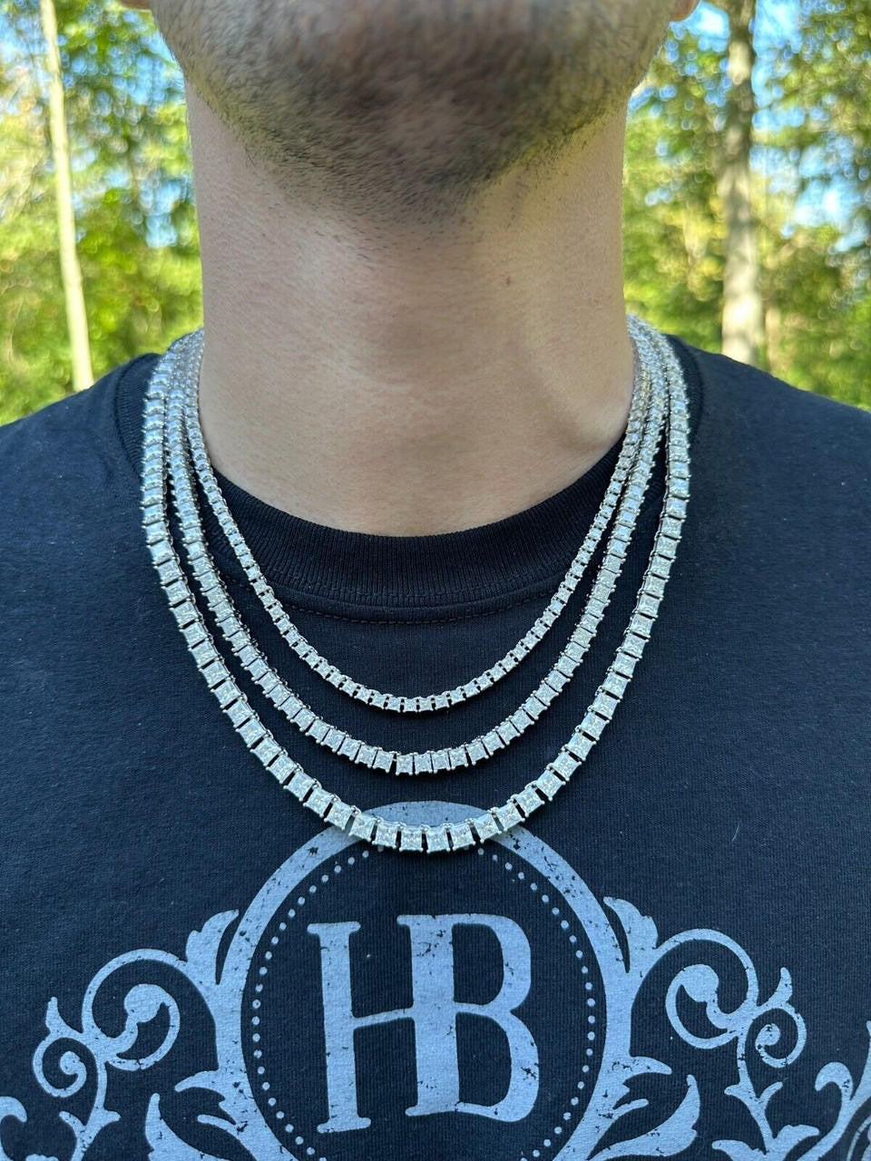 MOISSANITE Square Princess Cut Tennis Chain Necklace Iced Out - 925 Silver - 3mm-5mm - 14"-28"