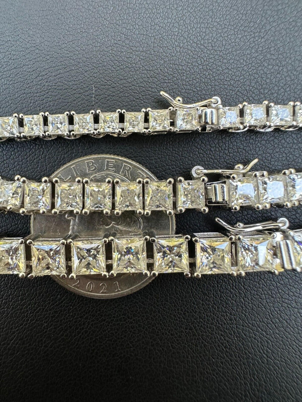 MOISSANITE Square Princess Cut Tennis Chain Necklace Iced Out - 925 Silver - 3mm-5mm - 14"-28"