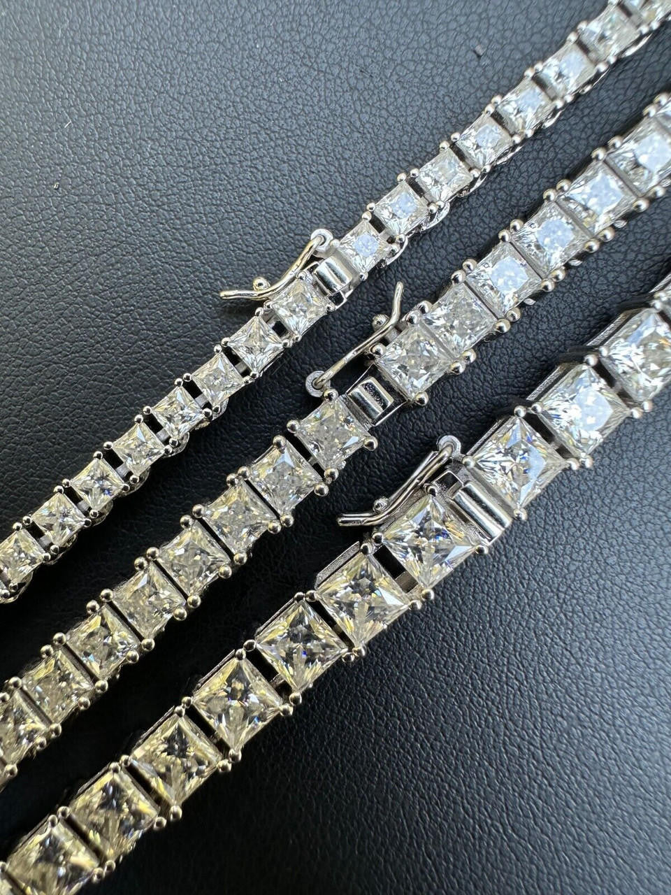 MOISSANITE Square Princess Cut Tennis Chain Necklace Iced Out - 925 Silver - 3mm-5mm - 14"-28"
