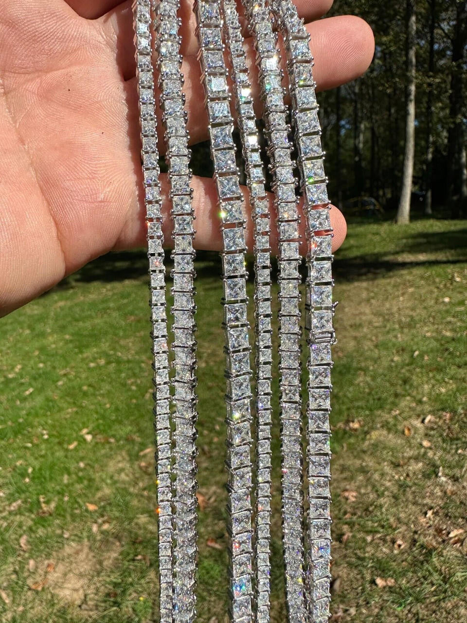 MOISSANITE Square Princess Cut Tennis Chain Necklace Iced Out - 925 Silver - 3mm-5mm - 14"-28"