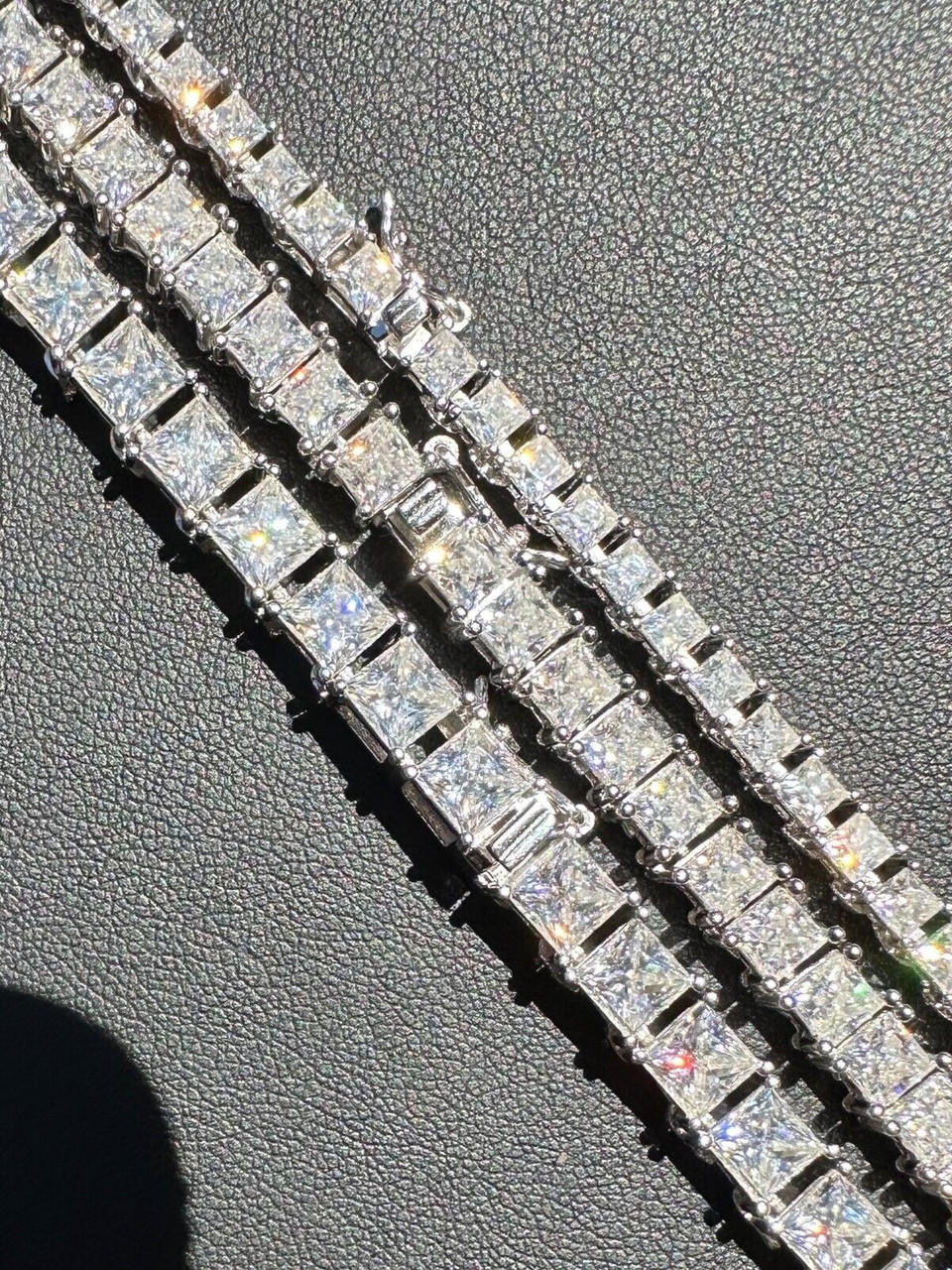 MOISSANITE Square Princess Cut Tennis Chain Necklace Iced Out - 925 Silver - 3mm-5mm - 14"-28"