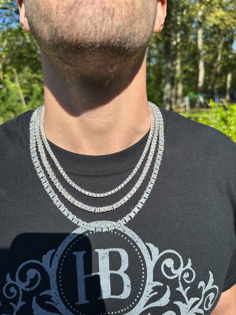 MOISSANITE Square Princess Cut Tennis Chain Necklace Iced Out - 925 Silver - 3mm-5mm - 14"-28"