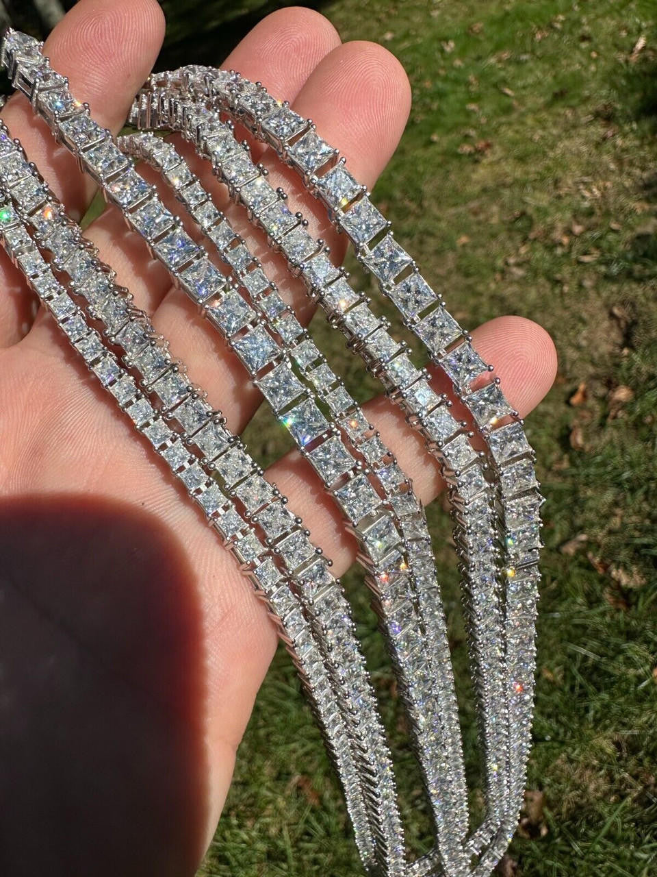 MOISSANITE Square Princess Cut Tennis Chain Necklace Iced Out - 925 Silver - 3mm-5mm - 14"-28"