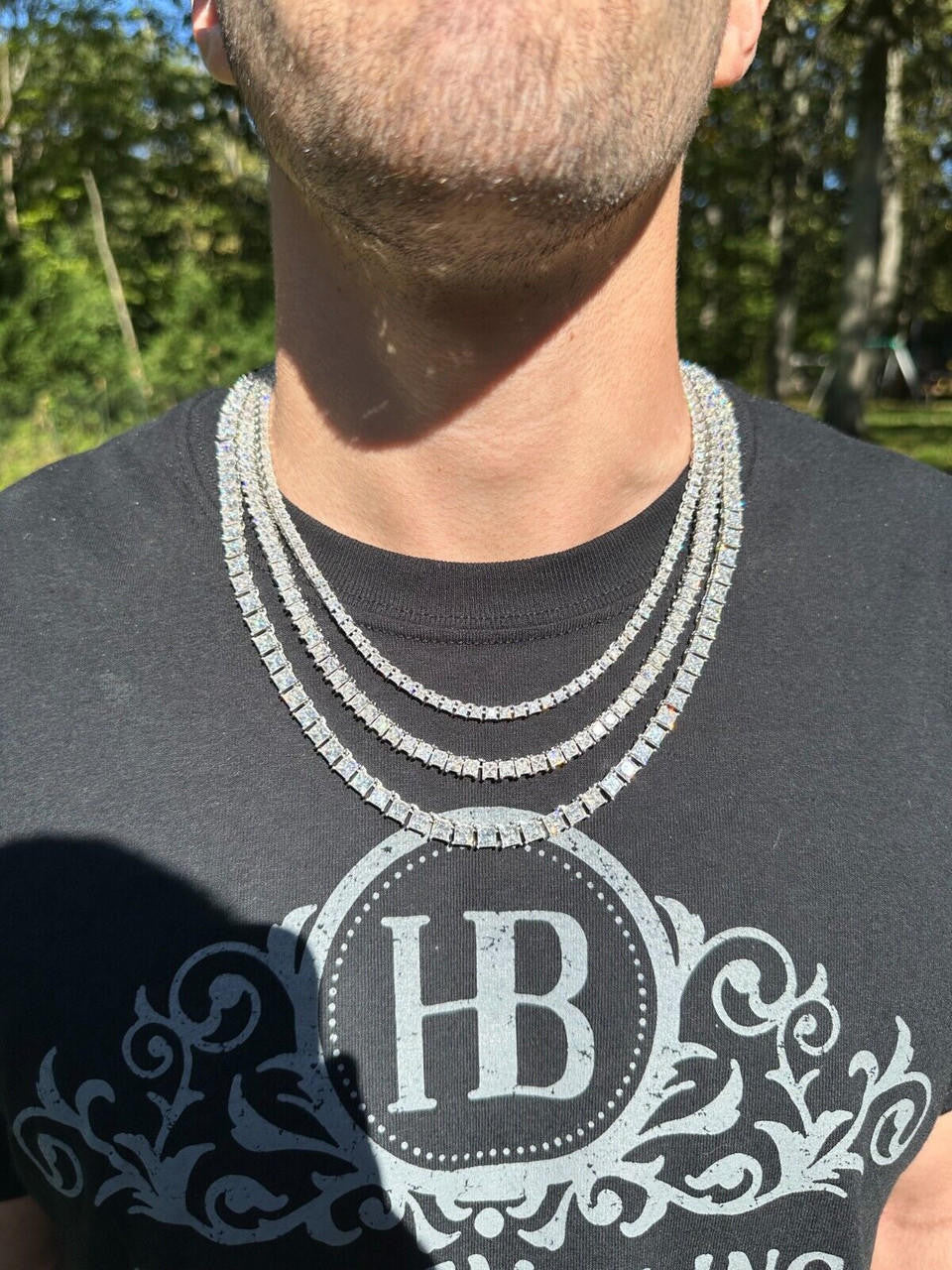 MOISSANITE Square Princess Cut Tennis Chain Necklace Iced Out - 925 Silver - 3mm-5mm - 14"-28"