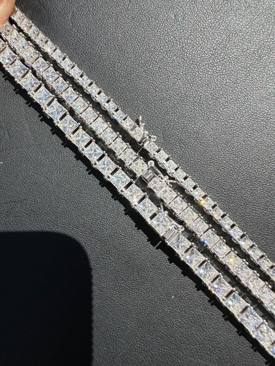 MOISSANITE Square Princess Cut Tennis Chain Necklace Iced Out - 925 Silver - 3mm-5mm - 14"-28"