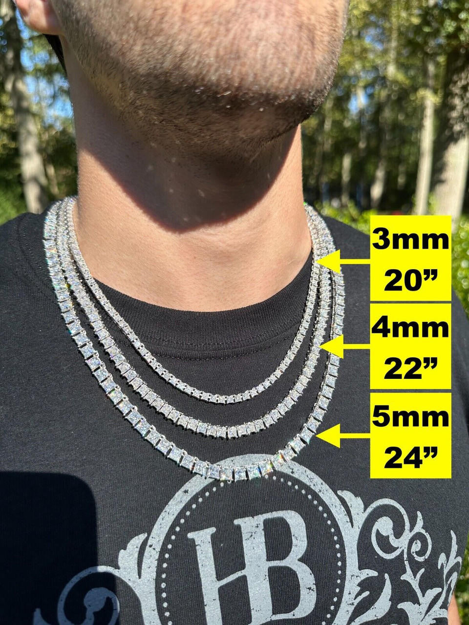 MOISSANITE Square Princess Cut Tennis Chain Necklace Iced Out - 925 Silver - 3mm-5mm - 14"-28"
