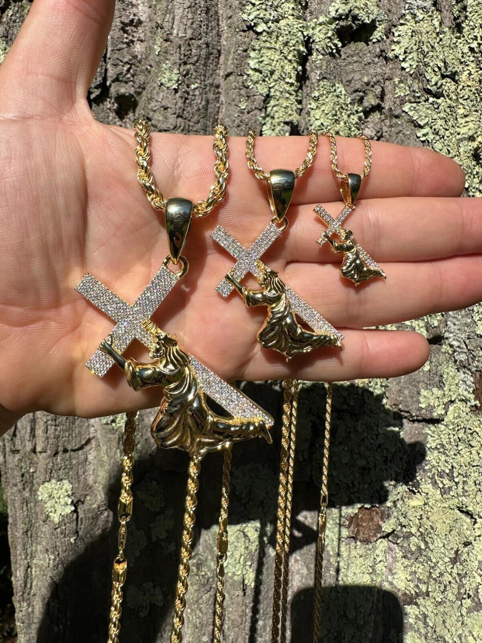 MOISSANITE Cross of Redemption Pendant - 14k Gold Vermeil 925 Silver - 3 Sizes 1"-3"