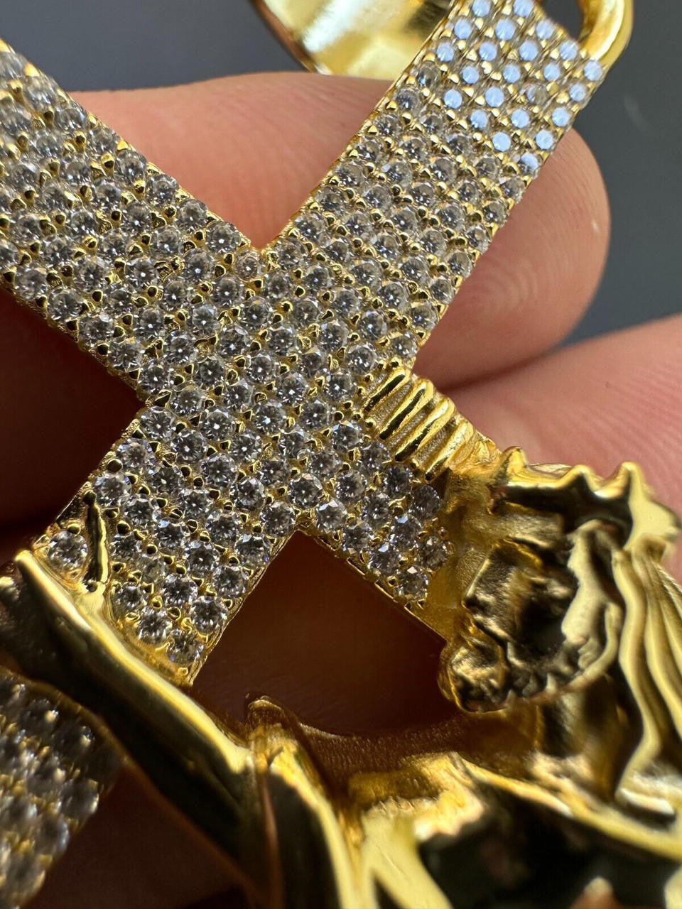 MOISSANITE Cross of Redemption Pendant - 14k Gold Vermeil 925 Silver - 3 Sizes 1"-3"