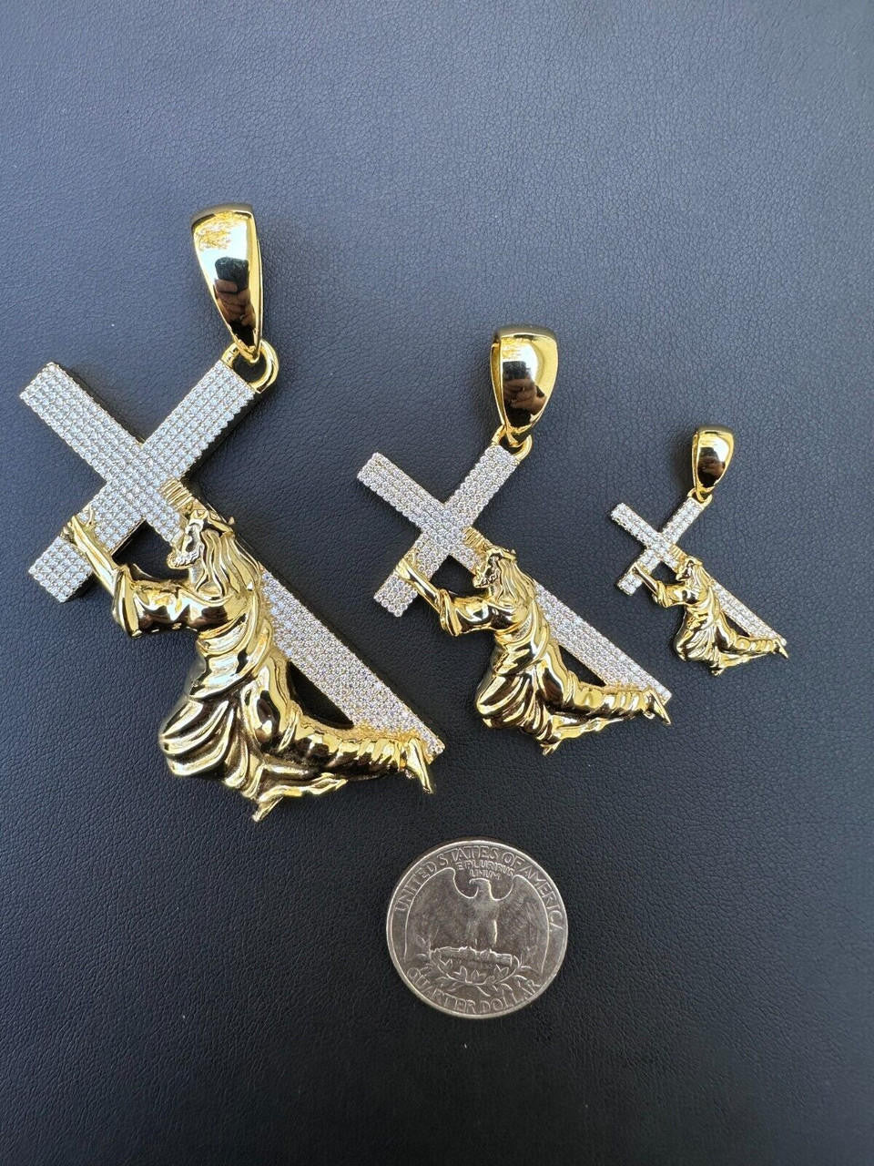 MOISSANITE Cross of Redemption Pendant - 14k Gold Vermeil 925 Silver - 3 Sizes 1"-3"