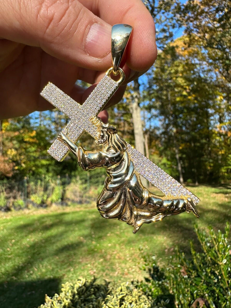 MOISSANITE Cross of Redemption Pendant - 14k Gold Vermeil 925 Silver - 3 Sizes 1"-3"