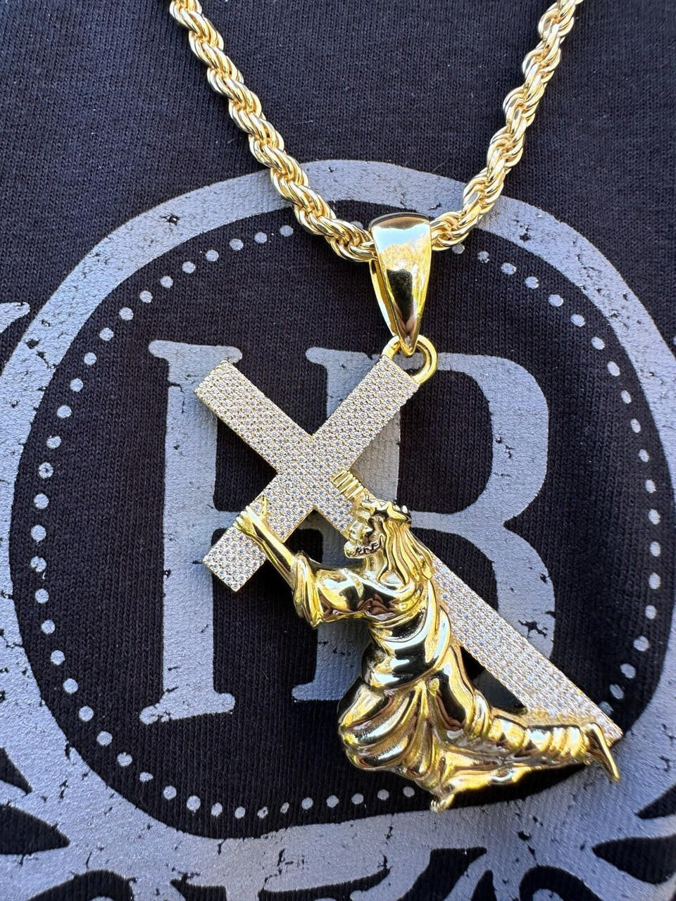 MOISSANITE Cross of Redemption Pendant - 14k Gold Vermeil 925 Silver - 3 Sizes 1"-3"