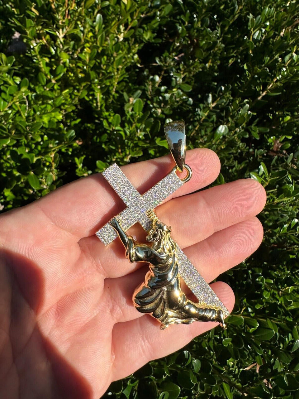 MOISSANITE Cross of Redemption Pendant - 14k Gold Vermeil 925 Silver - 3 Sizes 1"-3"