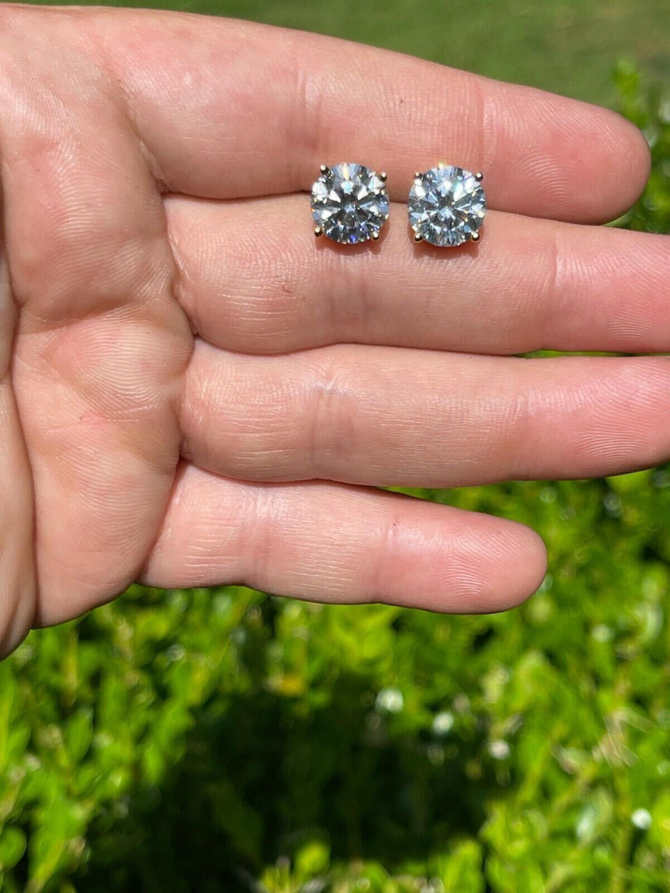 MOISSANITE Solitaire Pushback Stud Earrings - 14k Gold Vermeil 925 Silver - 3mm-10mm - 0.2-8ct