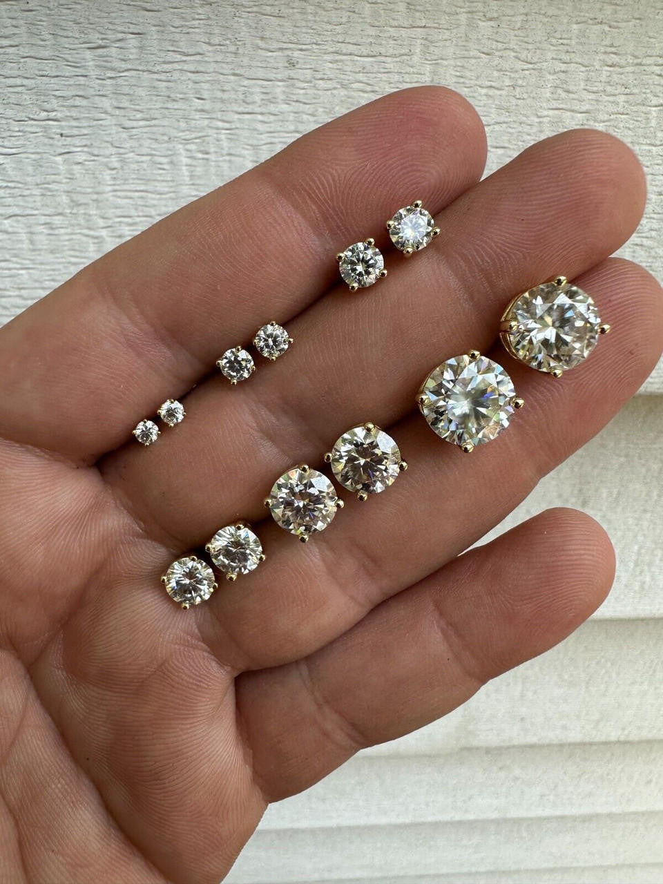 MOISSANITE Solitaire Pushback Stud Earrings - 14k Gold Vermeil 925 Silver - 3mm-10mm - 0.2-8ct